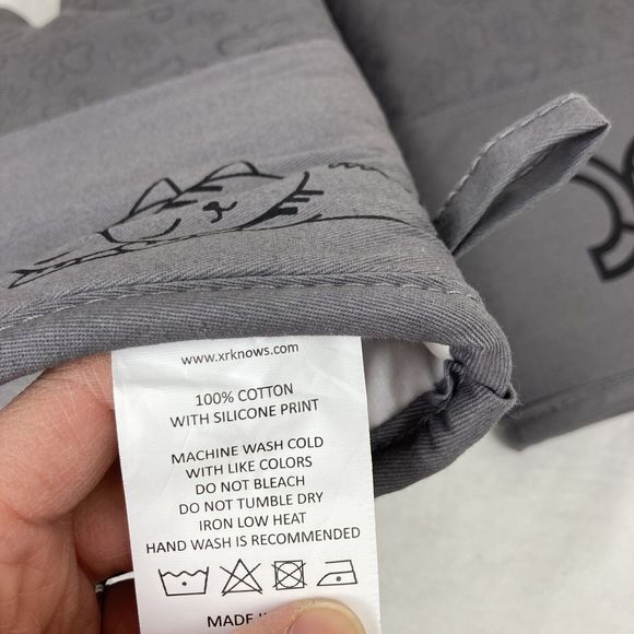 1 Pair Gray Cotton Long Silicone Paw print Cat Oven Mitts Cat Lovers gift Choice - Picture 7 of 15